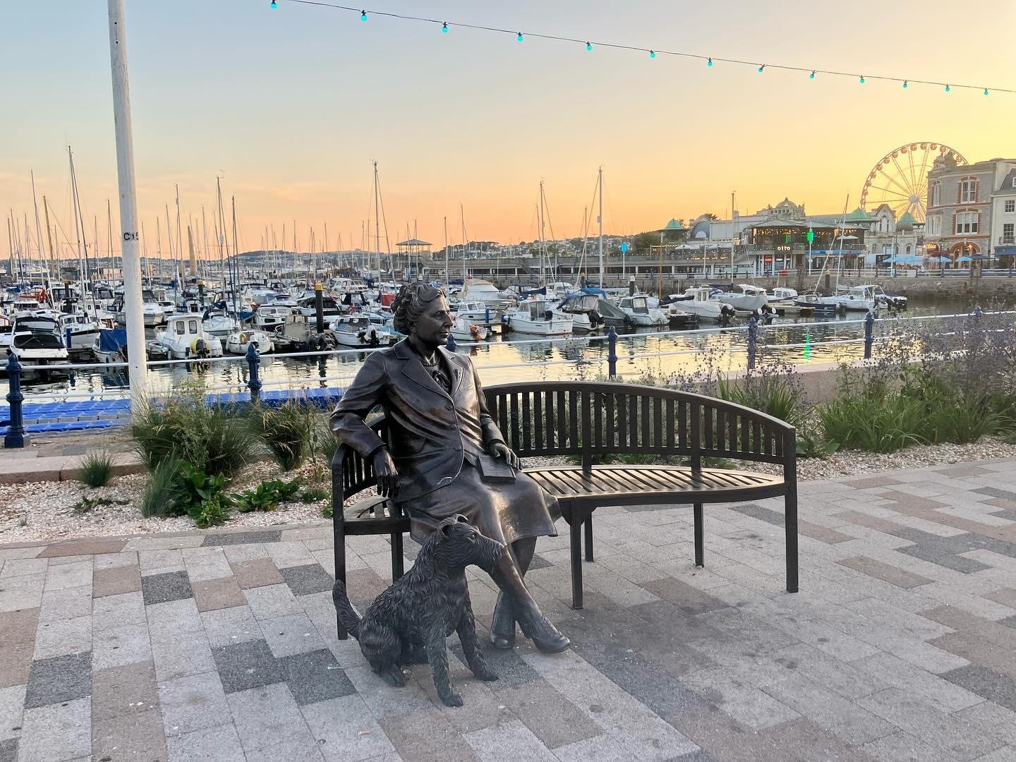 Agatha Christie statue on Torquay harbourside