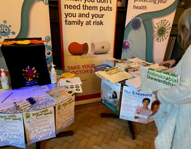 stand with hand washing kit and leaflets for AMR week 2025