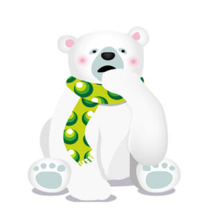 Cartoon of a polar bear wearing a scarf.